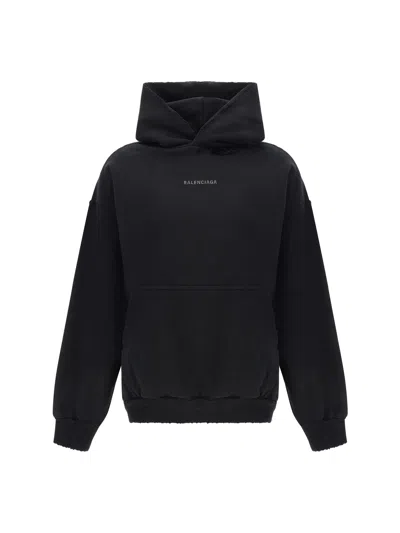 Balenciaga Reflective Logo Cotton Hoodie In Multicolor