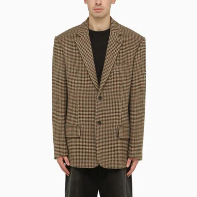 Balenciaga Logo-appliqué Houndstooth Blazer In Neutrals