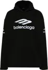 Balenciaga 3b Sports Icon Cotton Fleece Hoodie In Black
