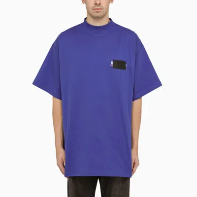 Balenciaga Men's Indigo Oversized T-shirt With Coated Print On Front And Back In Blue