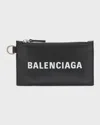 Balenciaga Men's Key Ring Leather Logo Card Case In Black