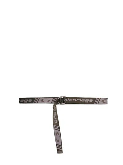Balenciaga Men Khaki And Grey Jacquard Canvas D Ring Belt In Blue