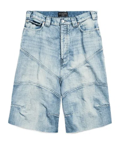 Balenciaga Men's Knee Dart Shorts In Light Blue
