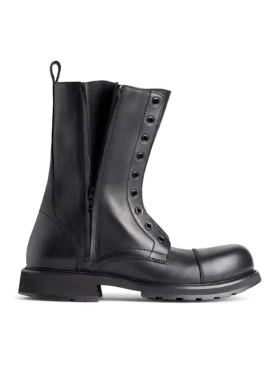 Balenciaga Men Lace-up Boot In Soft Calf Leather In Black