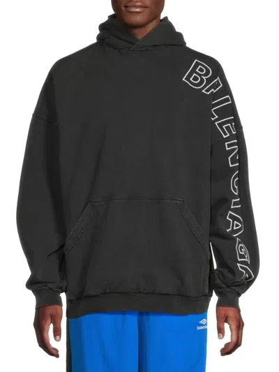 BALENCIAGA MEN'S LARGE FIT GRAPHIC COTTON HOODIE