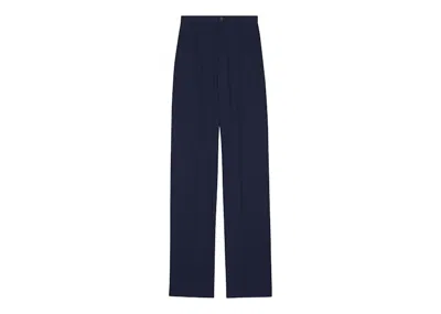 Pre-owned Balenciaga Men's Large Fit Tailored Stretch Wool Twill Pants In Navy Blue