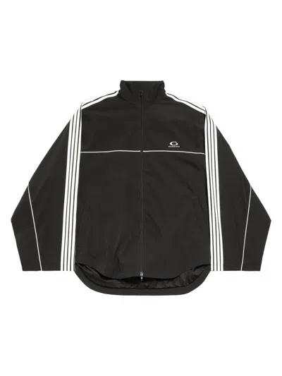 Balenciaga Oversized Striped Logo-embroidered Recycled-shell Track Jacket In Black