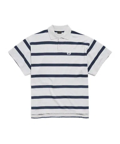 Balenciaga Men's Laurel Classic Oversized Polo In Grey/navy In Gray/navy Blue