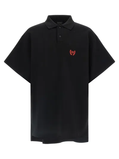 Balenciaga Oversized Logo-embroidered Cotton Polo Shirt In Black