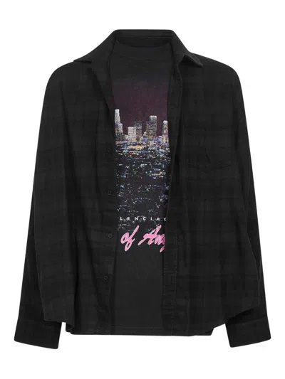 Balenciaga Men Layered Cotton Shirt In Black