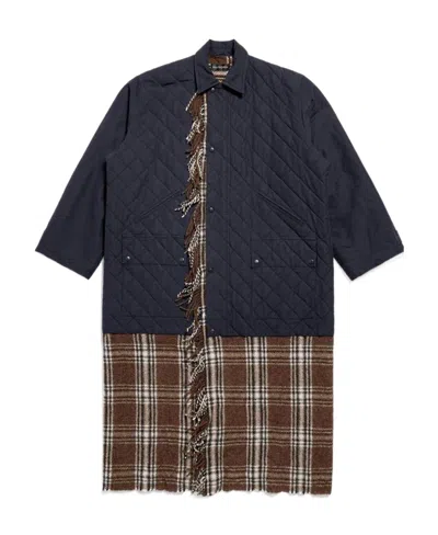 Balenciaga Men's Layered Parka In Dark Blue In Multi