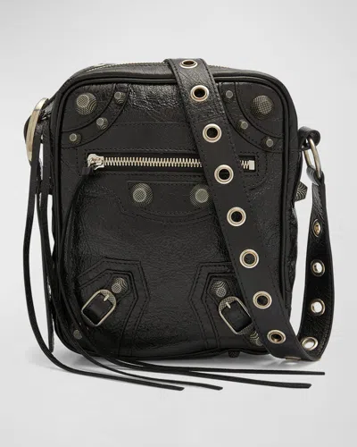 BALENCIAGA MEN'S LE CAGOLE LEATHER CROSSBODY BAG