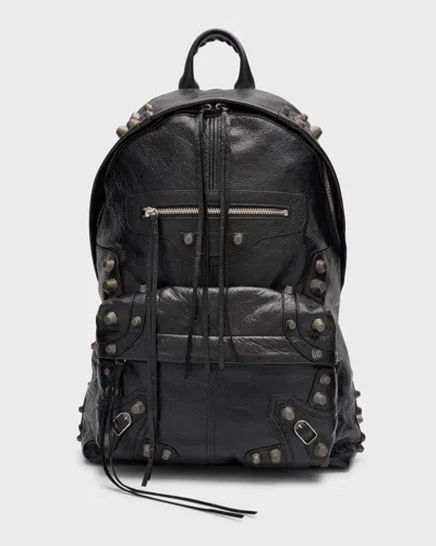 Balenciaga Men's Le Cagole Studded Leather Backpack In Black