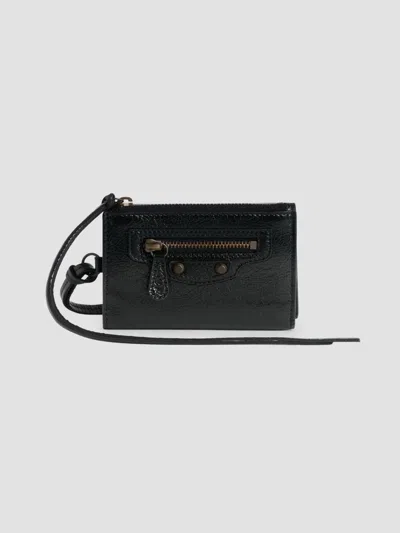 Balenciaga Men's Le City Trifold Wallet On Strap In Black