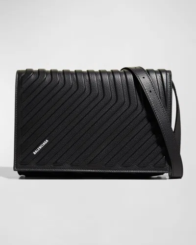 Balenciaga Men's Leather Car Flap Bag W/ Strap In Black