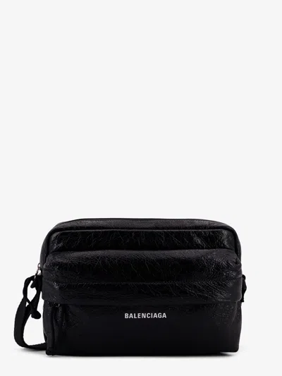 Balenciaga Men Leather Crossbody Bag With Logo On The Front In Black