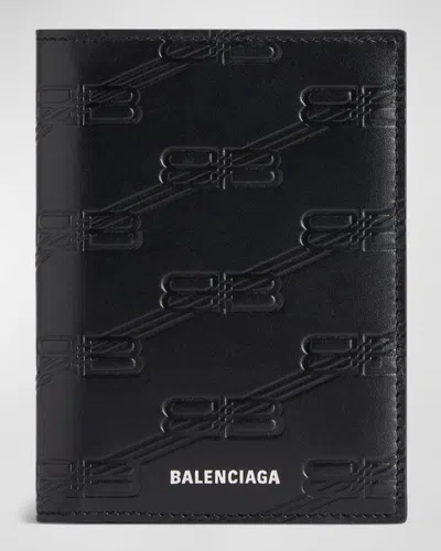 Balenciaga Men's Leather Embossed Monogram Vertical Bifold Wallet In ...