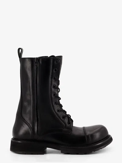 Balenciaga Rugged Leather Ankle Boots With Chunky Sole In Black