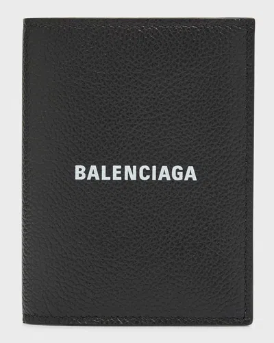 Balenciaga Men's Leather Vertical Bifold Wallet In 1090 Black/l White