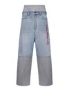 Balenciaga Men Light Blue Denim And Grey Fleece Trousers In Gray