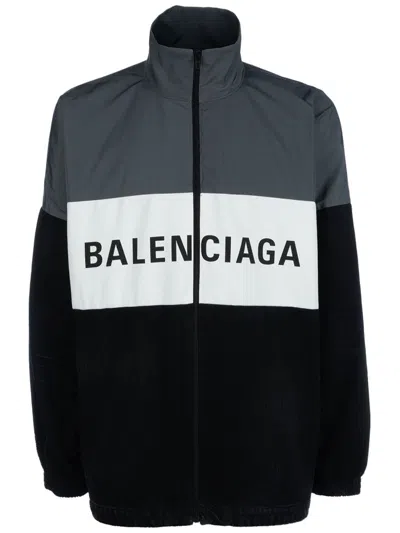 Balenciaga Men Logo Colorblock Blouson Jacket In Black
