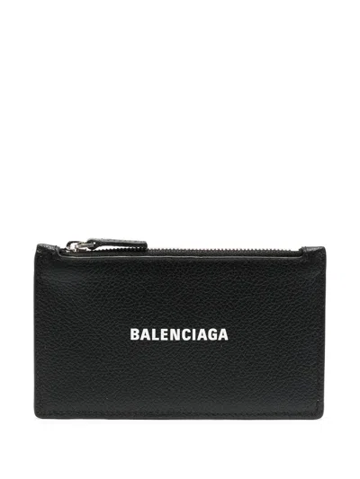 Balenciaga Men's Logo Detail Leather Card Holder In Black
