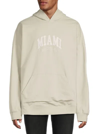 Balenciaga Men's Logo Drop Shoulder Hoodie In Neutral