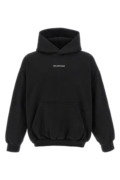 Balenciaga Men Logo Embroidery Hoodie In Black