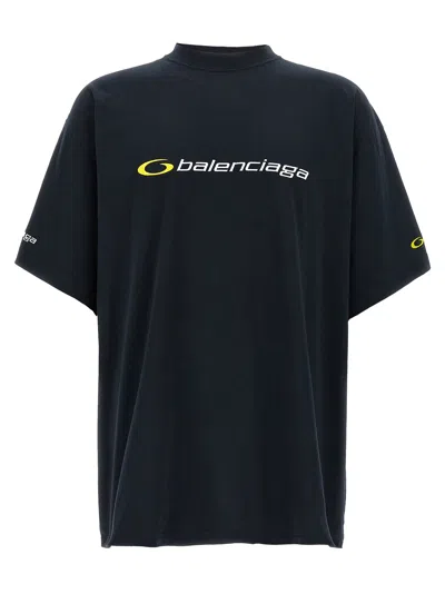 Balenciaga Men Logo Embroidery T-shirt In Black