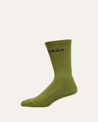 Balenciaga Men's Logo-knit Tennis Socks In Kaki/black