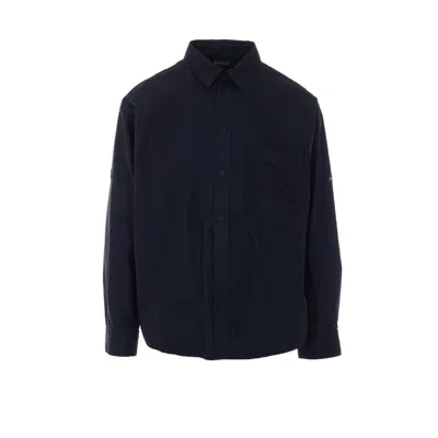 Balenciaga Men Logo Oversized Shirt In Blue