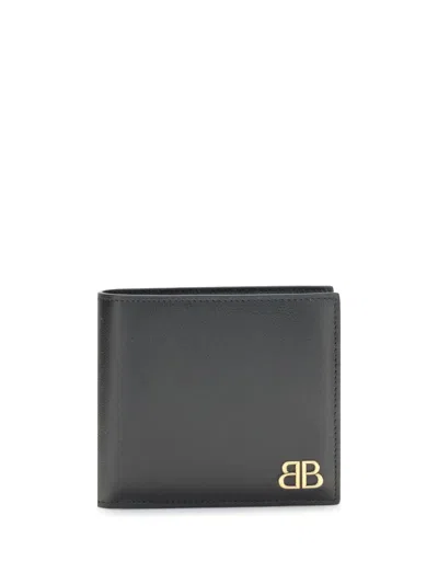 Balenciaga Men Logo Plaque Wallet In Black