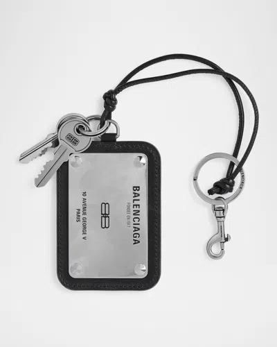 Balenciaga Men's Logo Plate Keychain With Charms