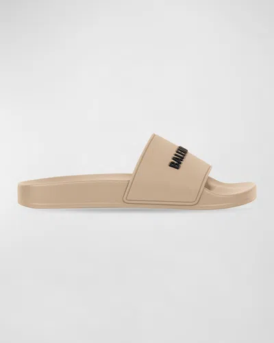 Balenciaga Logo Rubber Pool Slide Sandals In Beige Black