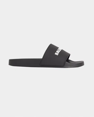 BALENCIAGA MEN'S LOGO POOL SLIDE SANDALS
