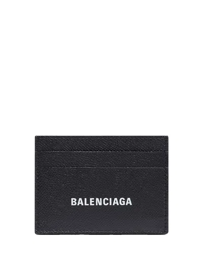 Balenciaga Men Logo-print Grained Leather Card Holder In Black