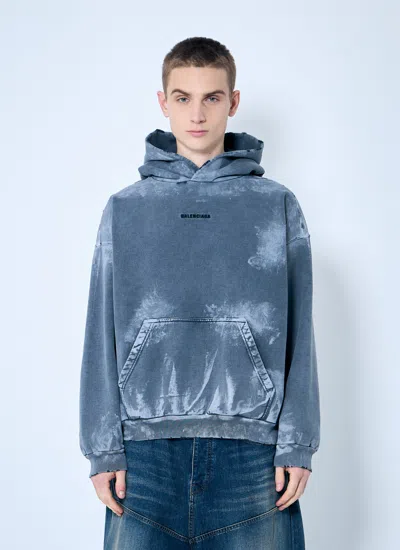 Balenciaga Men Logo Print Hooded Sweatshirt In Gray