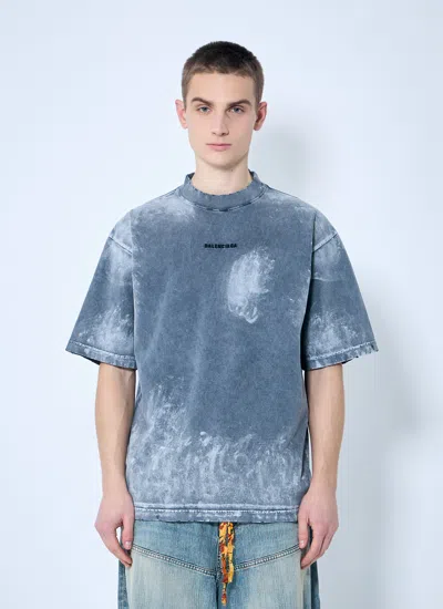 Balenciaga Men Logo Print T-shirt In Blue