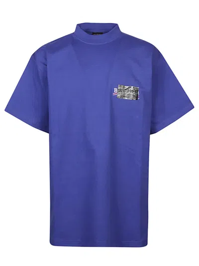 Balenciaga Men Logo T-shirt In Blue