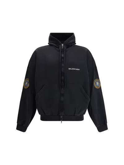 Balenciaga Men Logoed Hoodie In Blue