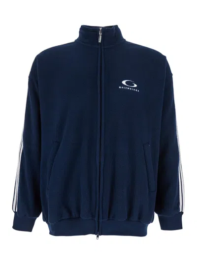 BALENCIAGA BALENCIAGA MEN BLUE SWEATSHIRT WITH LOGO DETAIL ON FRONT AND REAR AND STRIPED DETAIL ON THE SLEEVE I