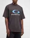 Balenciaga Icon Print Cotton T-shirt In 3521 Washed Black/blue
