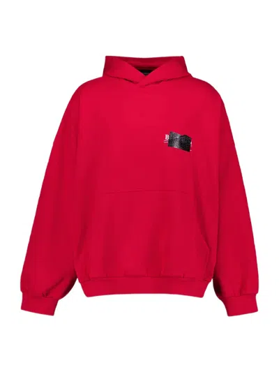 Balenciaga Men's Luxe Raffia And Canvas Hoodie In Red And White For Fw23
