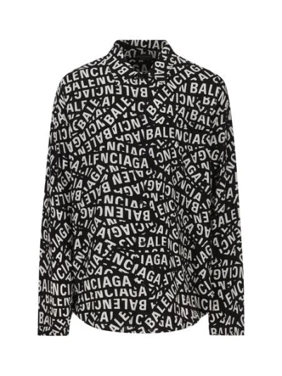 Balenciaga Men's Luxury All-over Logo Printed Buttoned Shirt In Black Grey For Fw23