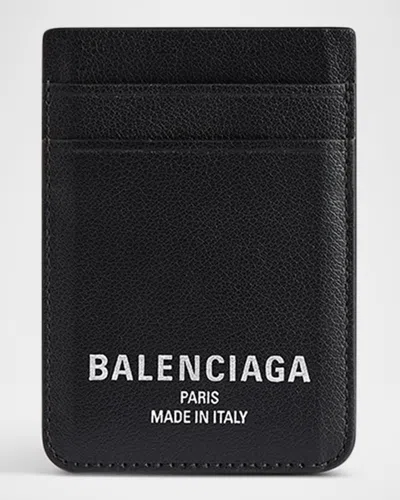 Balenciaga Men's Magnetic Leather Logo Card Holder