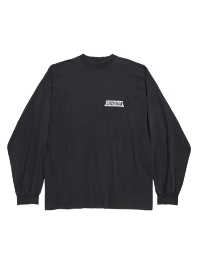 Balenciaga Black Washed Masking Tape Tshirt With Medium Fit