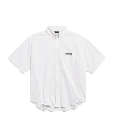 Balenciaga Short Sleeve Silk Blend Button Down Shirt In White
