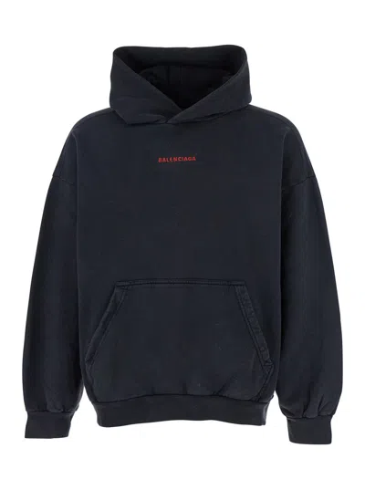 Balenciaga Men Medium Fit Hoodie In Blue