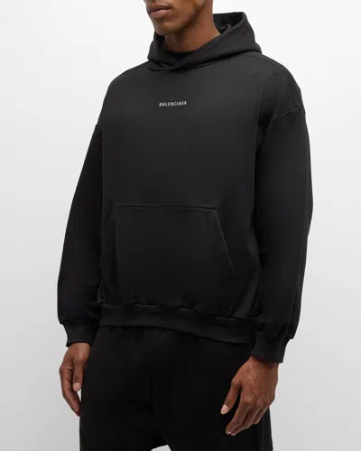 Balenciaga Men's Medium-fit Logo Hoodie In 1083 Faded Black