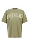 Balenciaga Crew Neck Distressed Neckline Graphic Print In Armygreen